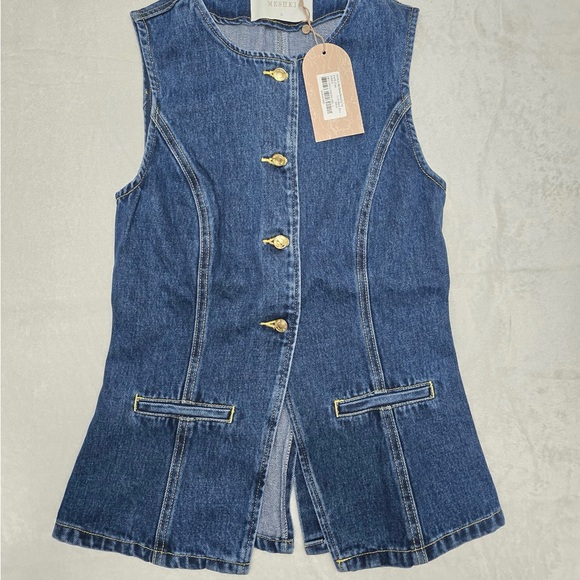 Meshki Jackets & Blazers - Meshki Denim ABEL Sleeveless Vest with Gold Buttons NWT- Small
